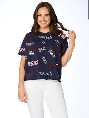 Auburn War Eagle Navy Boxy Tee Shirt Top Stewart Simmons XL NWT 100% Cotton